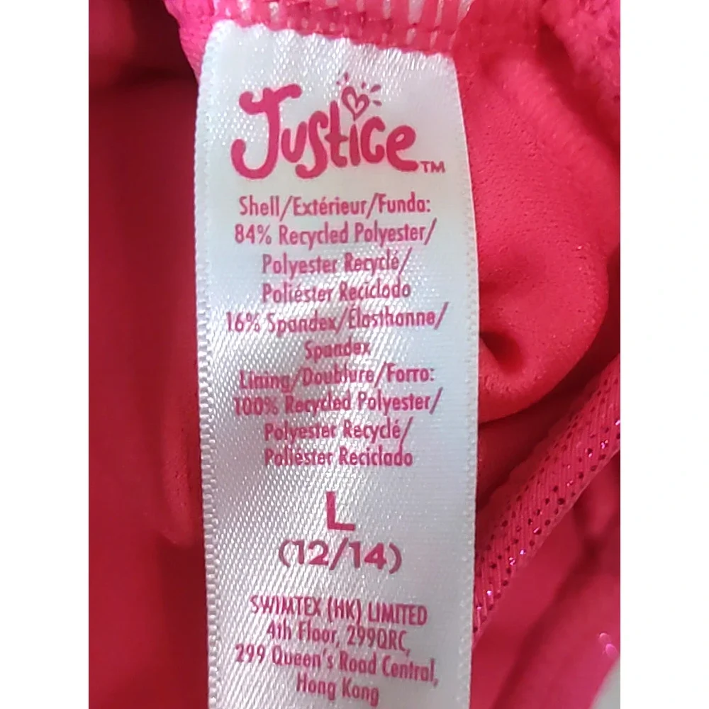 Justice Sport Girls Bathing Suit Bakini Hot Pink Black Metallic Size L 12/ 14